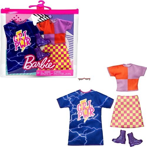 Barbie's Outfit Collection Double Packs Yellow Pink Checked Skirt HBV69