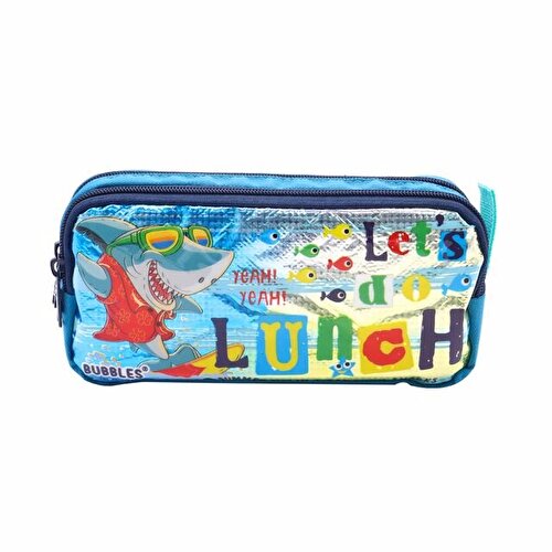 Bubbles Lets Do Lunch Hologram Pencil Bag Blue Navy Blue