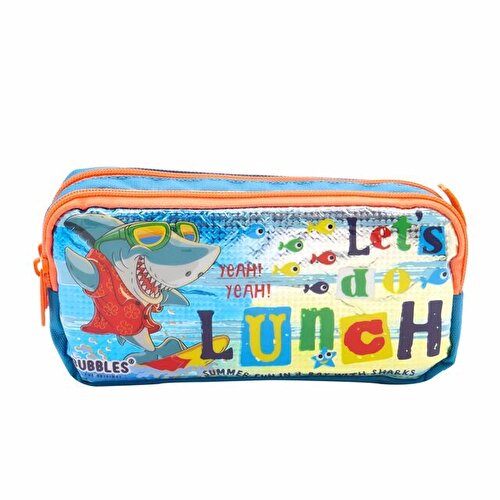 Bubbles Lets Do Lunch Hologram Pencil Bag Blue Orange