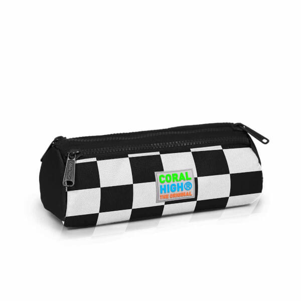 Coral High Checkers Patterned Pencil Case 22014