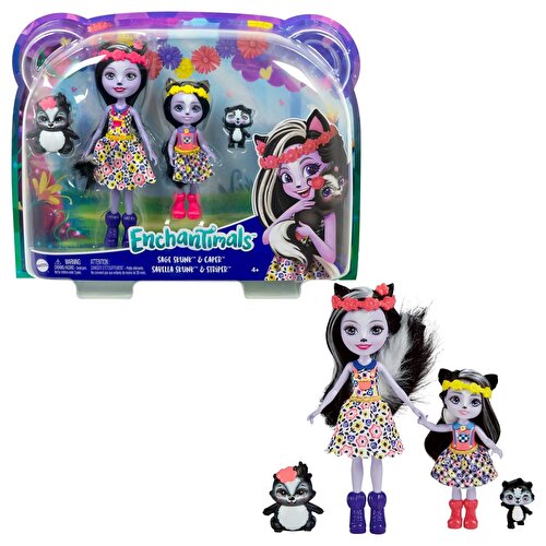 Enchantimals Sister Dolls Caper with Sage the Skunk and Striper with Sabella HCF82