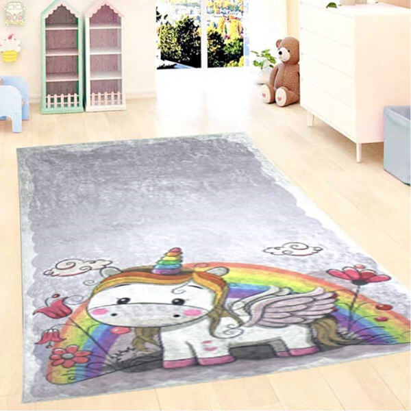 Firstmoon Unicorn Rainbow Kids Carpet Grey 120 x 180 см.