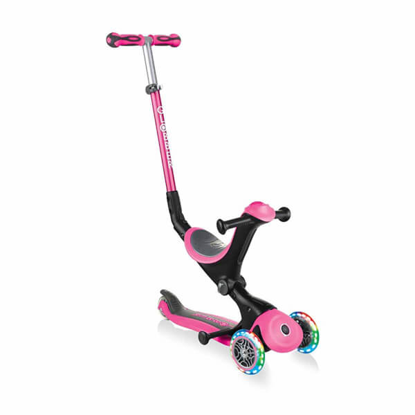 Globber Go Up Deluxe 3 Wheeled Foldable 3 in 1 Lighted Pink Scooter