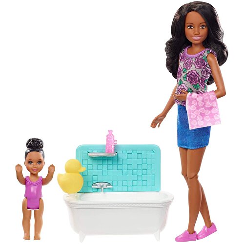 Игровой набор Barbie Babysitting Playset Bathroom Themed Brown FXH06