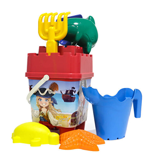 Illustrated Red Covered Full Piece Giant Bucket Set with Blue Drinker 1029