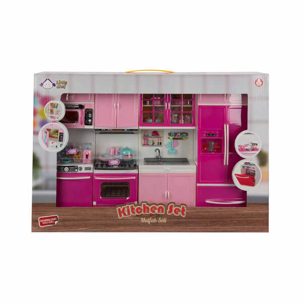 Little Chef 4-Piece Kitchen Set with Sound and Light Pink - Темно-розовый холодильник - Темно-розовая посудомоечная машина