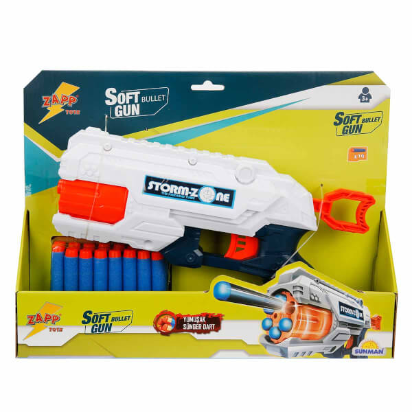 Метательный пистолет Zapp Sponge Dart с 16 пулями - белый