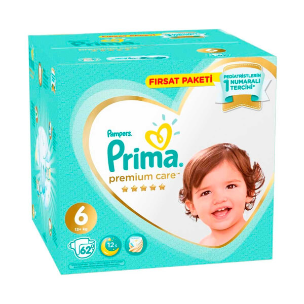 Prima Premium Care 62 Baby Diapers Extra Large 6 Size 13+ Kg Opportunity Package