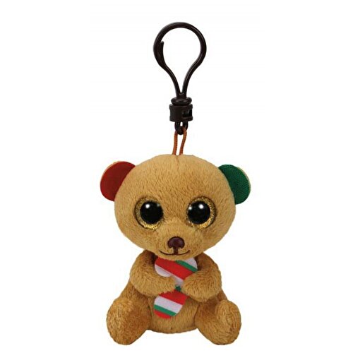 TY Beanie Boos Bella Brown Bear W/Candy Cane Clip